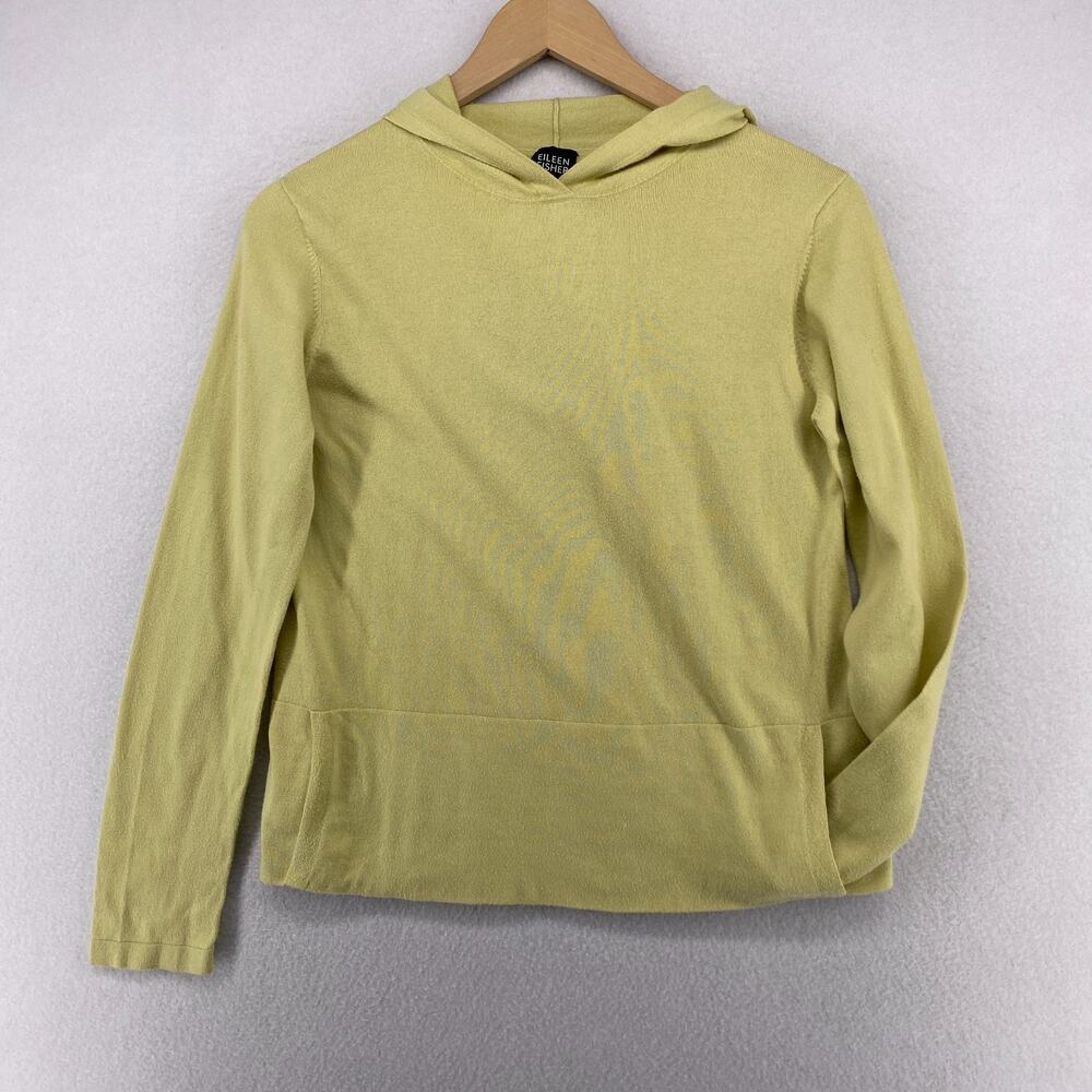 EILEEN FISHER Sweater M Hoodie Cotton Jumper Long Sleeve Pullover Yellow